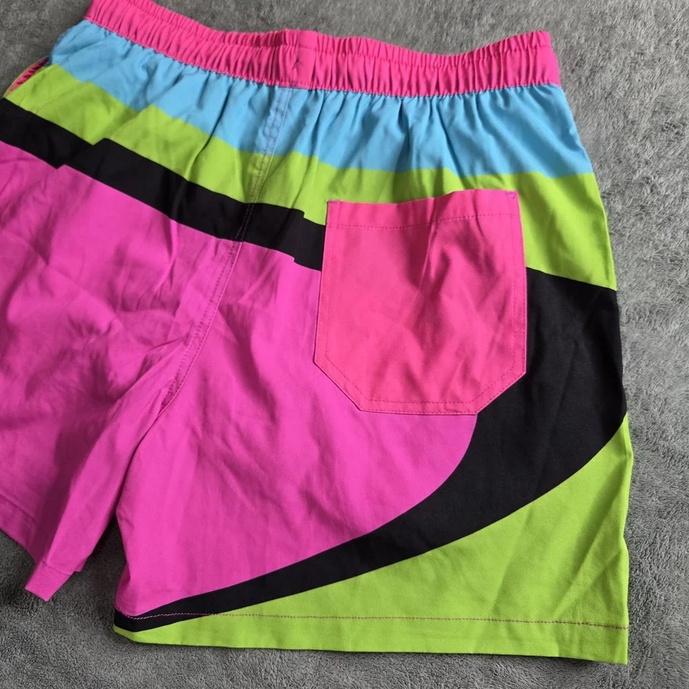 Buc-ees Beaver Retro Neon Swim Trunks Mens Small Pink Multicolor 5.5